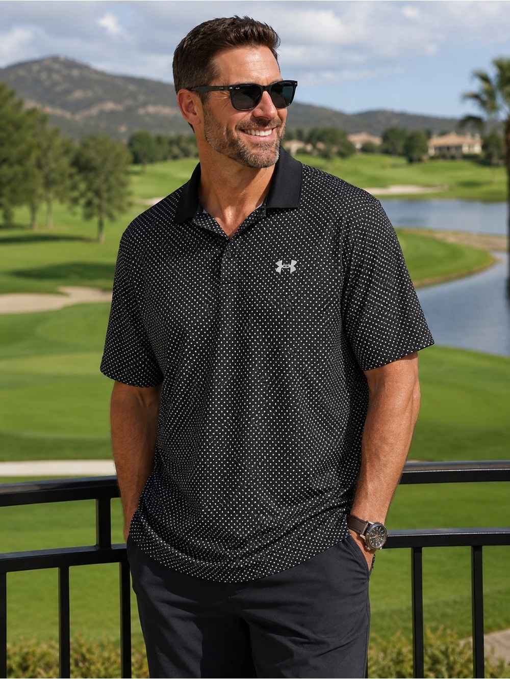 Under Armour Performance Polo Shirt Men’s Xxl black & Gray Dot Print Golf Polo